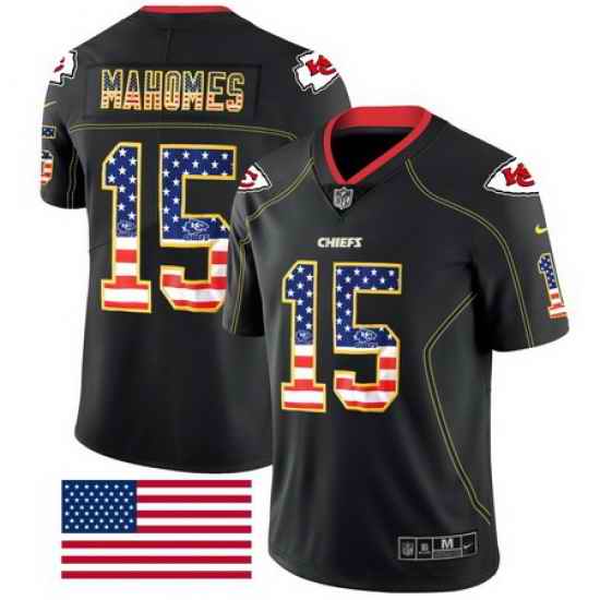 Nike Chiefs 15 Patrick Mahomes Black USA Flag Fashion Limited Jersey